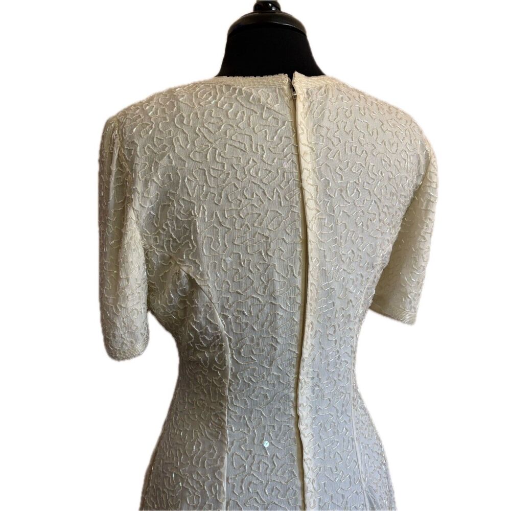 80s Vintage White Beaded A-Line Cocktail Dress Wedding Large - Picture 6 of 7